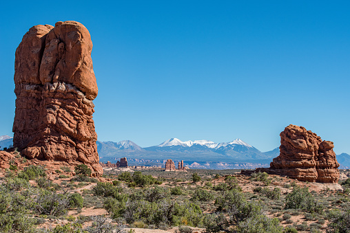 Arches National Park and La Sal Mountains near Moab during early October in Utah