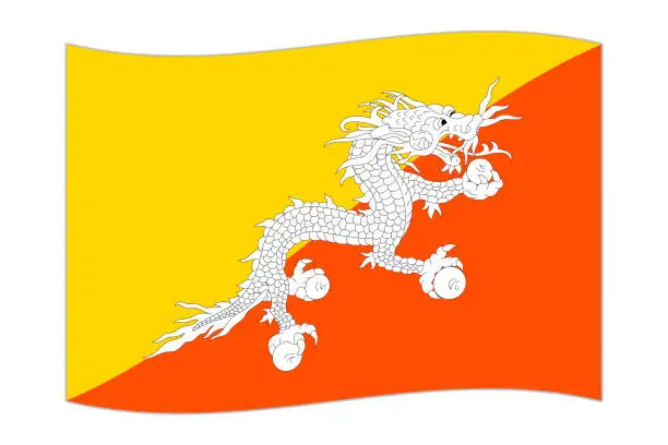 Vector illustration of Waving flag of the country Bhutan. Vector illustration.