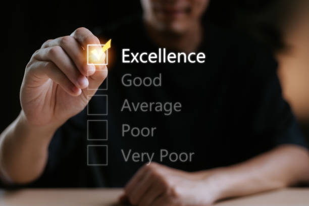 istock Businessman hand putting check mark a checkbox on excellent for a satisfaction survey, Customer service satisfaction survey, Excellent Customer Service Evaluation. 2075402030