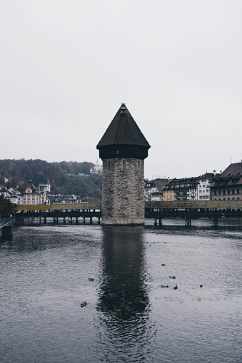 famous pedestrian bridge of the city of Lucerne in Switzerland on November 20, 2019