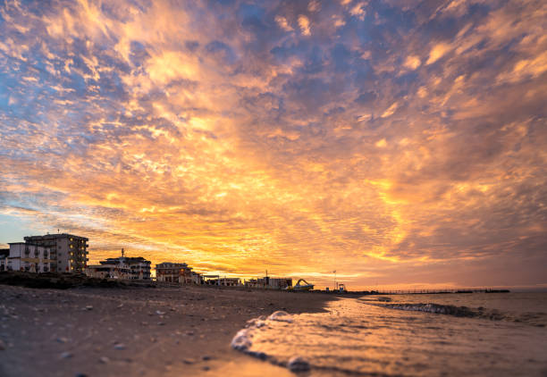 Amazing sunset on the Adriatic sea, Rimini, Italy