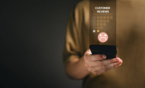 Unhappy Businessman Client with Sadness Emotion Face on smartphone screen, Customer Experience dissatisfied Concept, Bad review, bad
service dislike bad quality, low rating, social media not good.