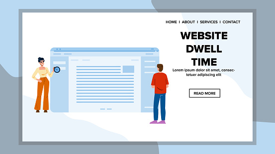 rank websie dwell time vector. map result, web visibility, search page rank websie dwell time web flat cartoon illustration