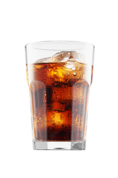istock Glass of cola with ice cubes isolated on white background. Low angle view. 2075453787