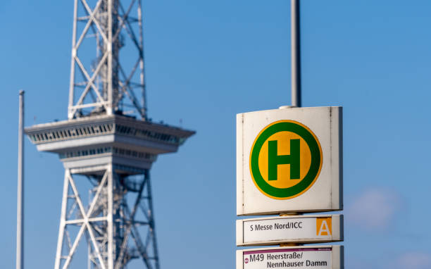 istock Bus stop sign against Berlin radio tower 2075457422