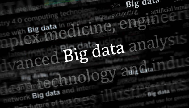 Big Data information analysis business headline news across international media. Abstract concept of news titles on noise displays. TV glitch effect 3d illustration.