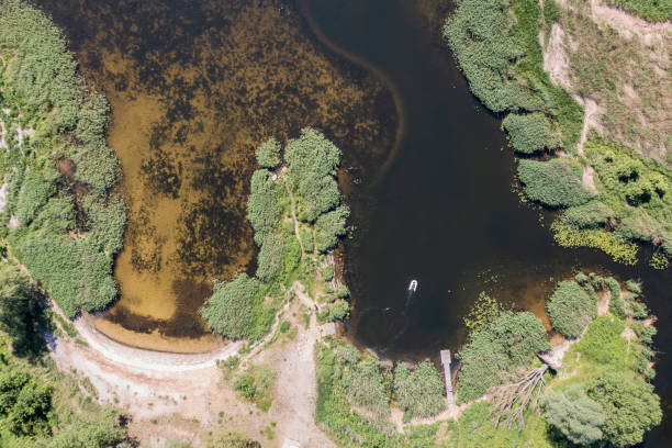 istock Landscape with a drone on the lake and thickets. 2075486505