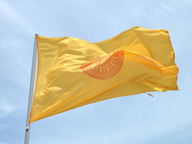 istock buddha flag of thailand on blue sky background 2075496609