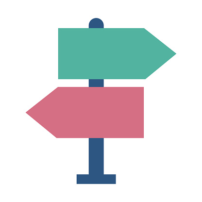 Signpost, direction, arrow. Guide, sign, navigation. Choice, decision, crossroad. Vector illustration. EPS 10. Stock image.