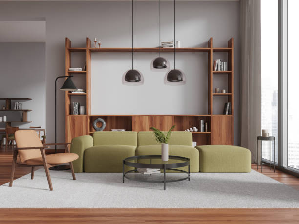 istock White living room interior with green couch 2075510184