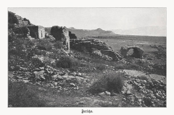 Vue historique de Jéricho, Palestine, estampe en demi-teinte, publiée en 1899 - Illustration vectorielle
