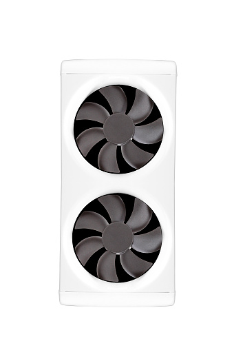 Two cooling fans in a dual-fan bracket isolated