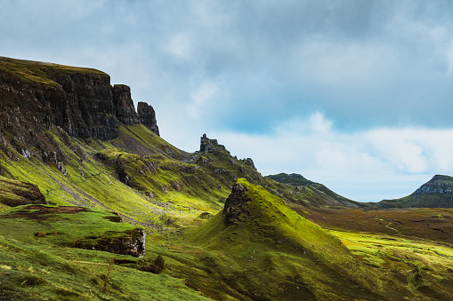 View of Quiraing, Isle of Skye, Scotland on summer time