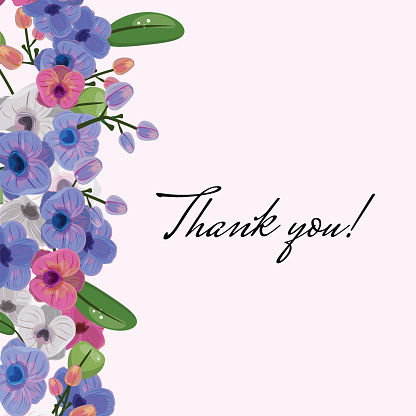 Square floral template. Elegant orchids and the heartfelt 'Thank You' text. For banners, cards, invitations, advertisements, social media