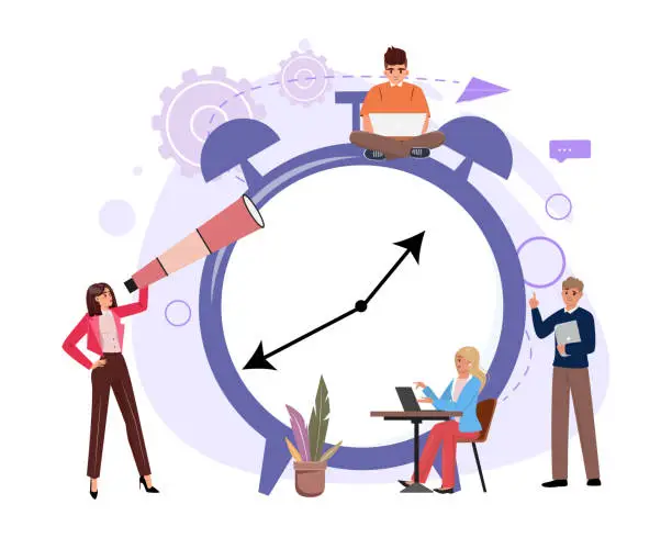 Vector illustration of Diverse People Mastering Time Management