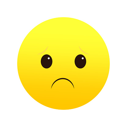 Sad face downcast mood. Unhappy emoji expression. Gloomy emoticon sorrow. Vector illustration. EPS 10. Stock image.