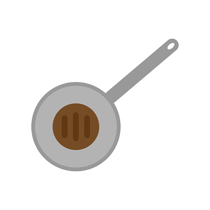 Frying pan cookware steak. Kitchen meal preparation. Culinary food cooking. Vector illustration. EPS 10. Stock image.