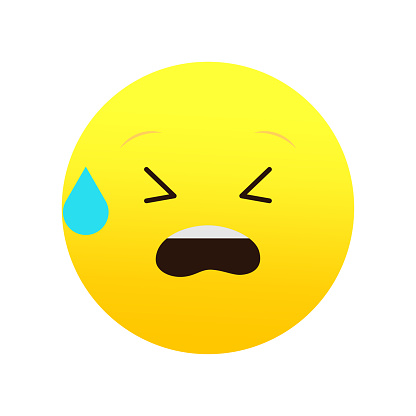 Sad emoji single tear. Crying face expression. Grief emoticon sorrow. Vector illustration. EPS 10. Stock image.