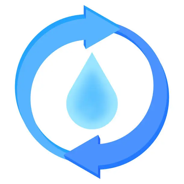 Vector illustration of Water recycling arrow symbol. Sustainable resource cycle. Clean water conservation. Vector illustration. EPS 10.