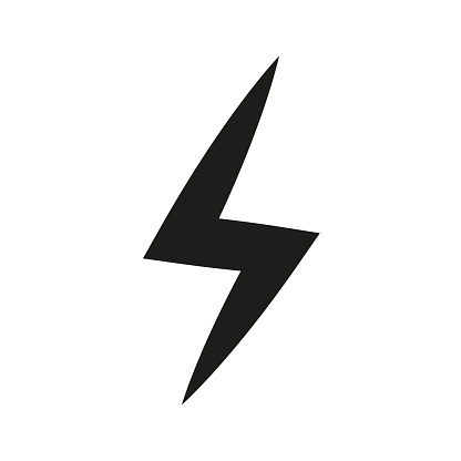 Icon lightning bolt. Electric energy symbol. Power, high voltage sign. Vector illustration. EPS 10. Stock image.