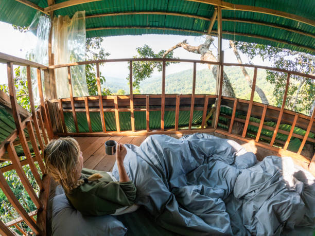 istock A woman wakes up in a tree house 2075555286