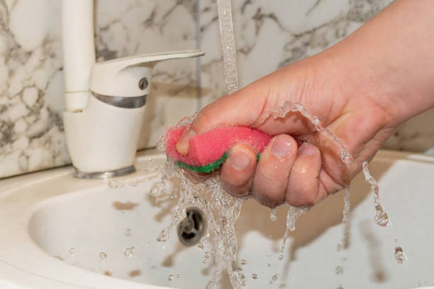 istock A hand is washing a sponge in a sink 2075566916