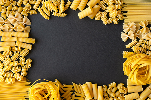 Italian dry Pasta variation on the table. Different types of pasta on a table