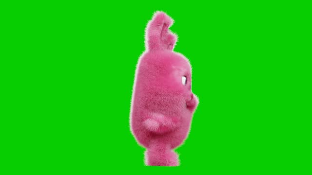 pink Easter bunny dancing on green screen