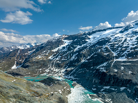 View downwards from the impressive Grossglockner, the highest mountain in Austria, with the Pasterze, Austria's most extended glacier in the foreground.