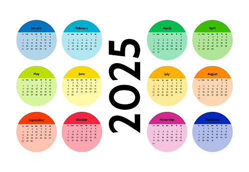 Ð¡alendar for 2025 isolated on a white background. Sunday to Monday, business template. Vector illustration