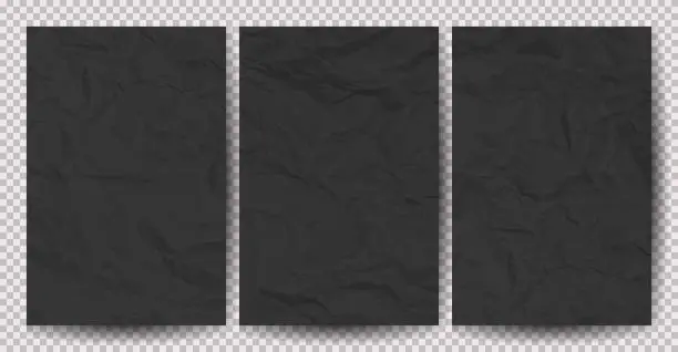 Vector illustration of Set of black clean crumpled papers