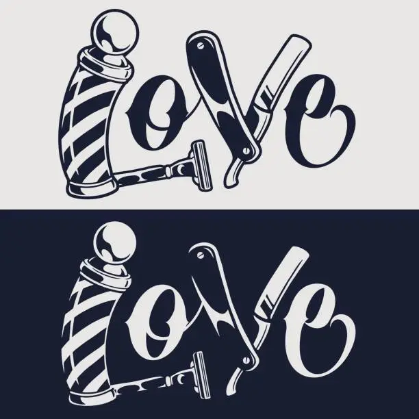 Vector illustration of Love barbershop monochrome vintage poster