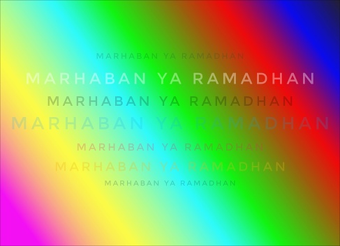 Illustration Marhaban ya ramadhan eid al fitr simple greeting quote word in colorful gradient background