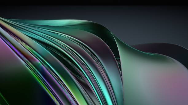 istock Metal Wave-like Plate Rainbow Reflection Bezier Curve Delicate Elegant Modern 3D Rendering Abstract Background 2075618976