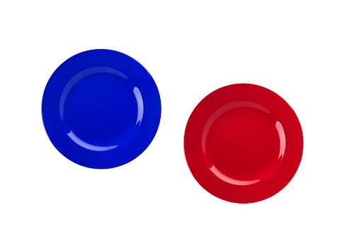 red and blue plates isolated on white