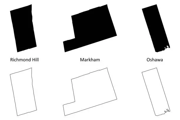 Vector illustration of Richmond Hill, Markham and Oshawa city (Canada, Ontario Province) map vector illustration, scribble sketch map