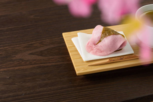 Sakuramochi is Japanese sweets wrapped in cherry leaves