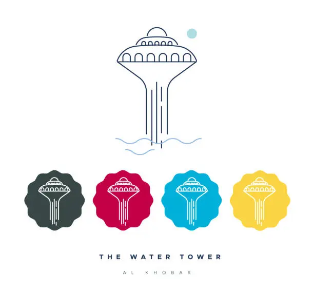 Vector illustration of The Water Tower - Al Khobar - Stock Illustration