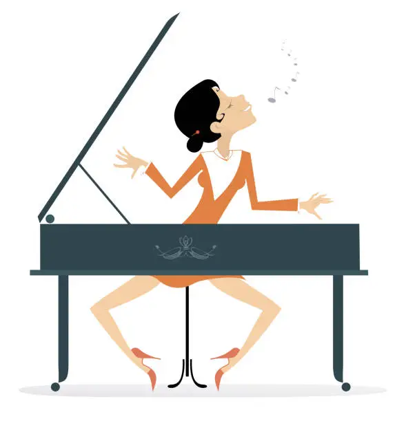 Vector illustration of Illustration of young pianist and singer woman