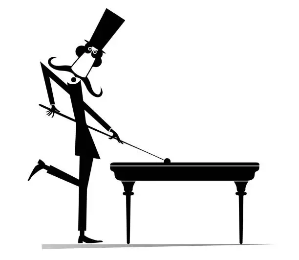 Vector illustration of Man in the top hat playing billiards at club