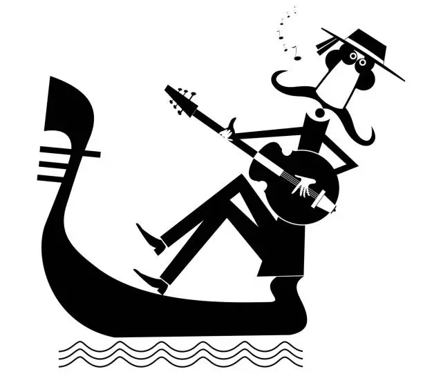 Vector illustration of Man with guitar and gondola