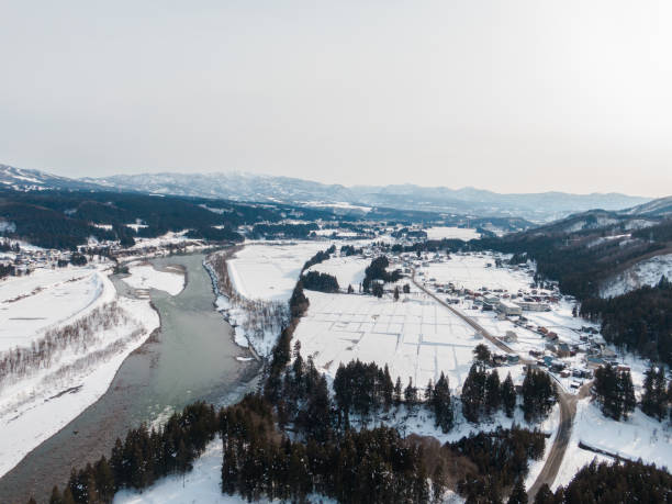 istock Drone photography: vast rural natural landscape covered in snow 2075656389
