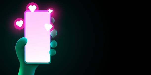 istock Cute cartoon hand holding mobile smartphone with Likes notification icons. Social media and marketing concept. 2075656956