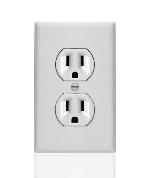 white electric wall outlet receptacle white electric wall outlet receptacle isolated on white background Faceplate stock pictures, royalty-free photos & images