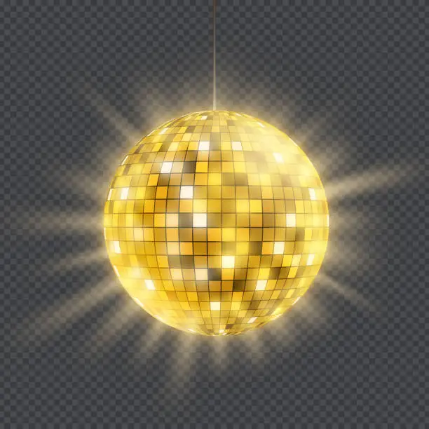 Vector illustration of Bright glowing golden disco ball.