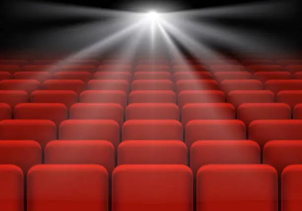 Vector illustration of Empty red chairs in the cinema hall.