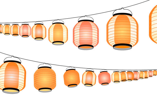 istock Lines of lanterns, perspective scene, festival decorations vector illustration 2075671815