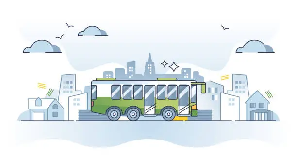 Vector illustration of Public transportation type with bus vehicles for route ride outline concept
