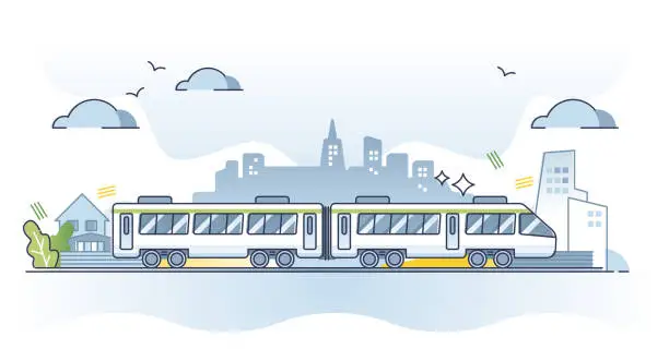 Vector illustration of Public transportation and train infrastructure for passengers outline concept