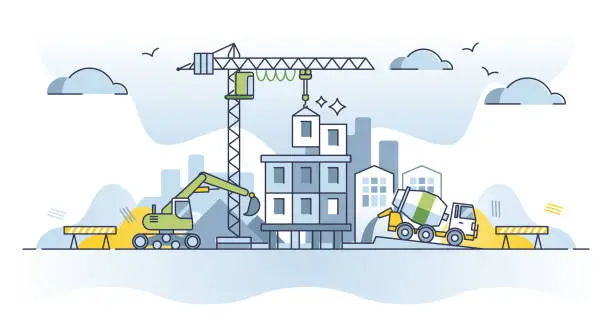 Vector illustration of Construction site and new residential panel building house outline concept